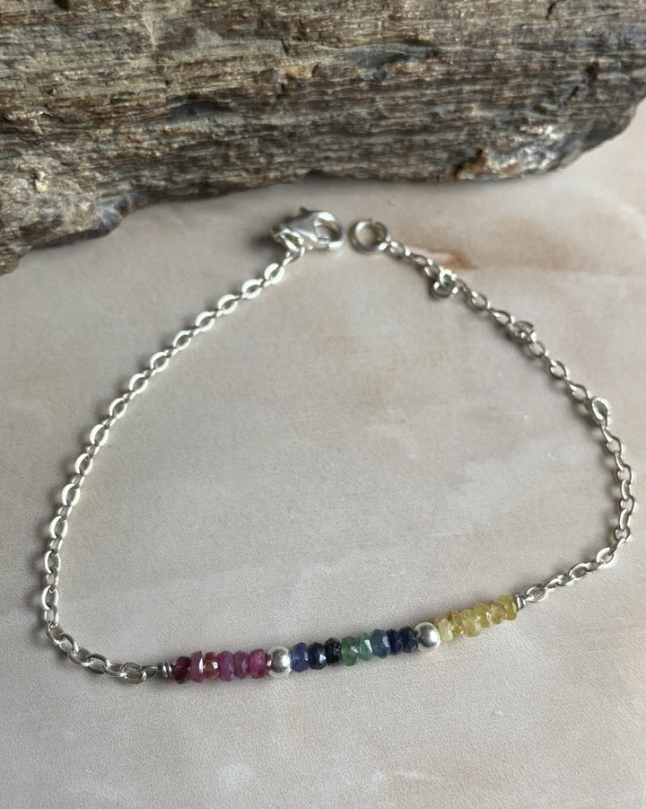Ruby,Emerald & Sapphire Silver Bracelet - Dokkana Gemstones