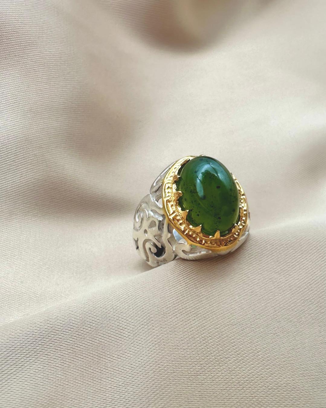 Serpentine Men Silver Ring - Dokkana Gemstones