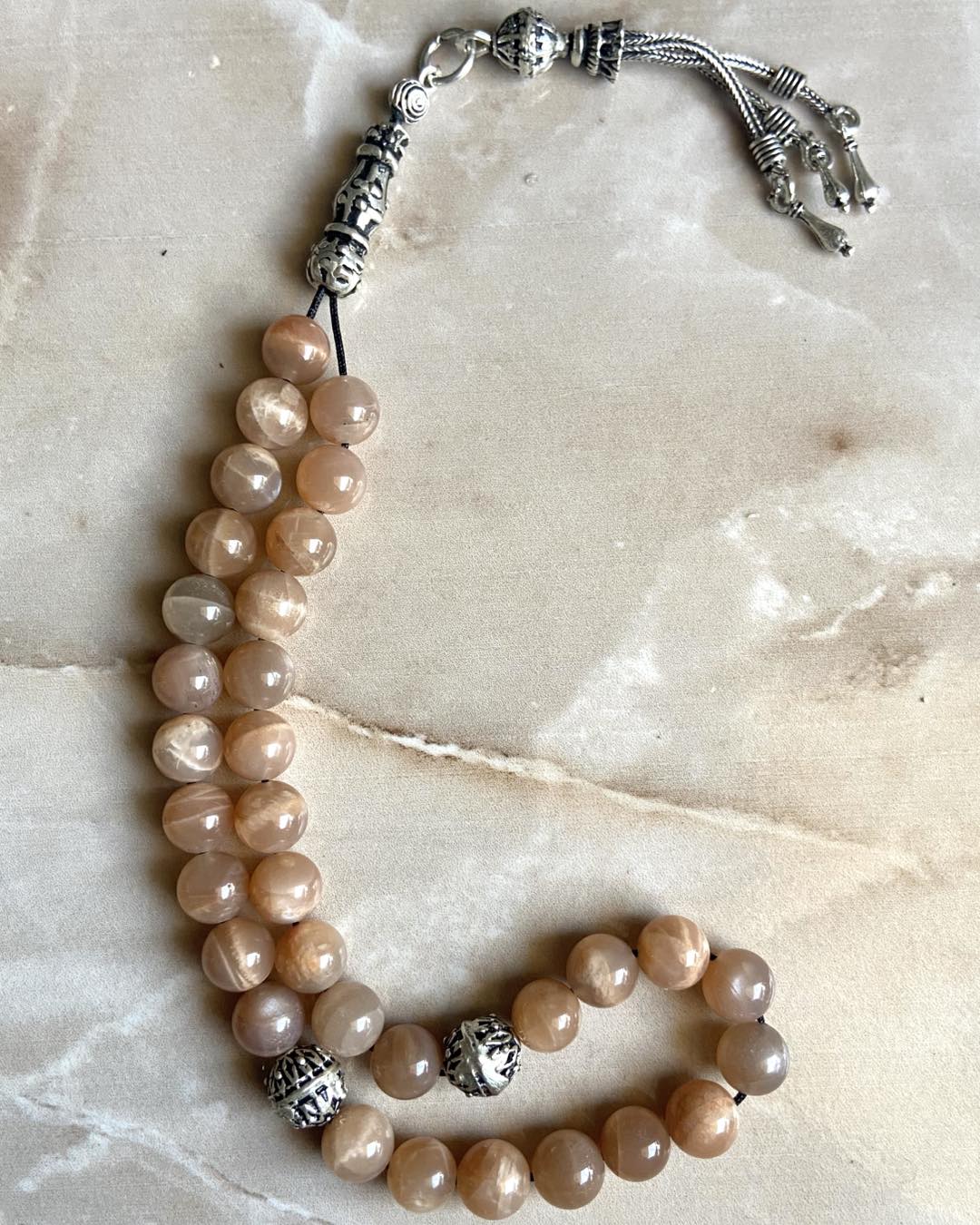 Sunstone Silver Rosary - Dokkana Gemstones