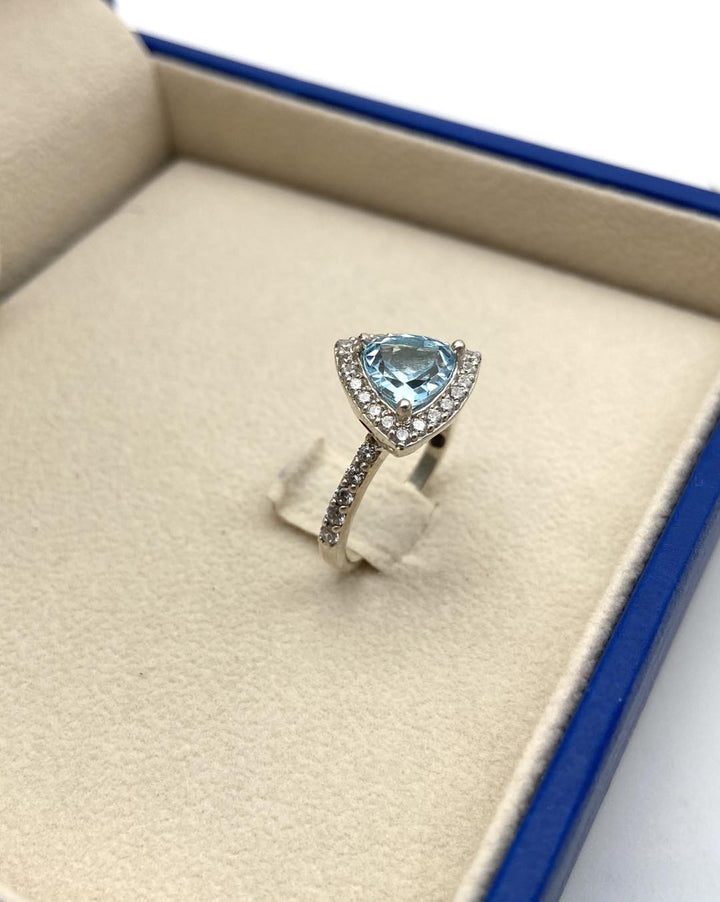 Topaz Trillion Silver Ring - IGI Certified - Dokkana Gemstones